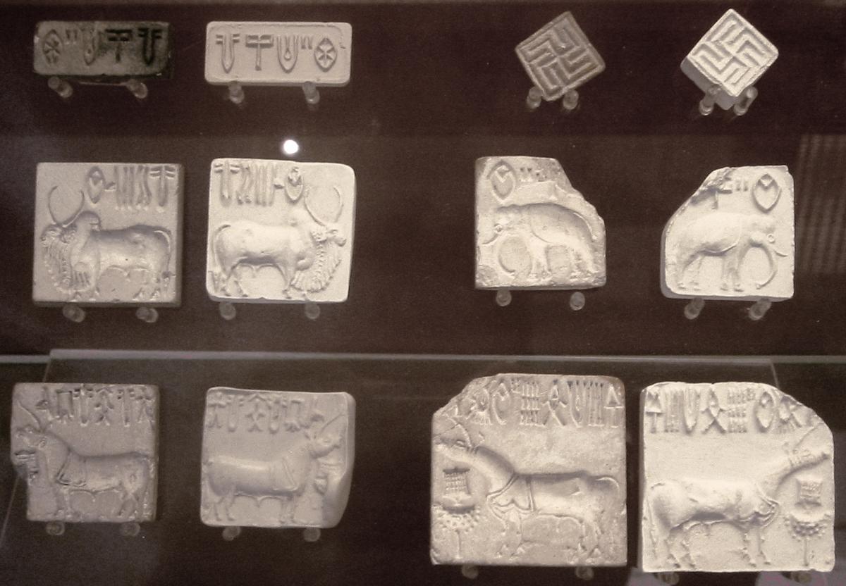 Stamp seals and impressions, some of them with Indus script; probably made of steatite; British Museum (London)