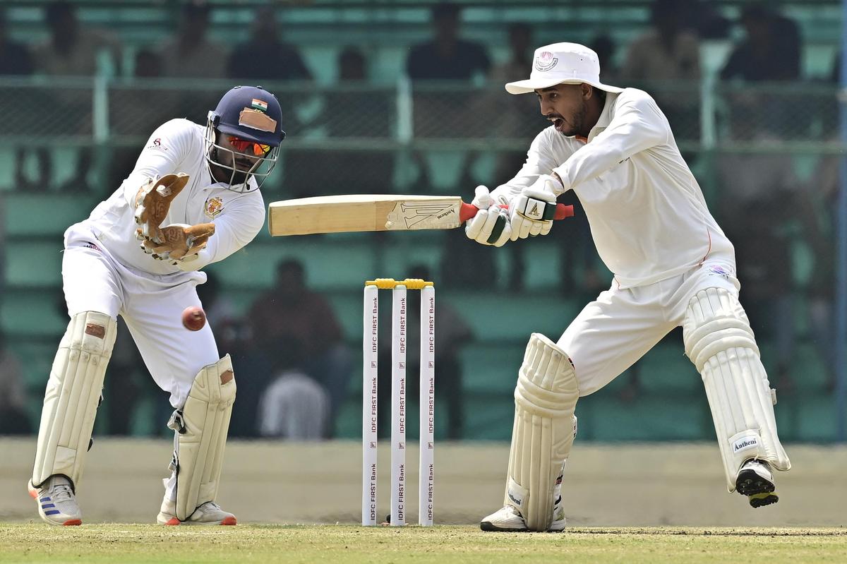Jammu and Kashmir's Kanhaiya Wadhawan in action on the second day of the Ranji Trophy Elite 2025-26 final against Karnataka at the KSCA Rajnagar Stadium in Hubballi, on February 25, 2026. 