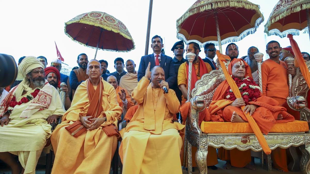 At Maha Kumbh, Adityanath praises saints for acting responsibly post-stampede; hits out at Sanatan Dharma opponents