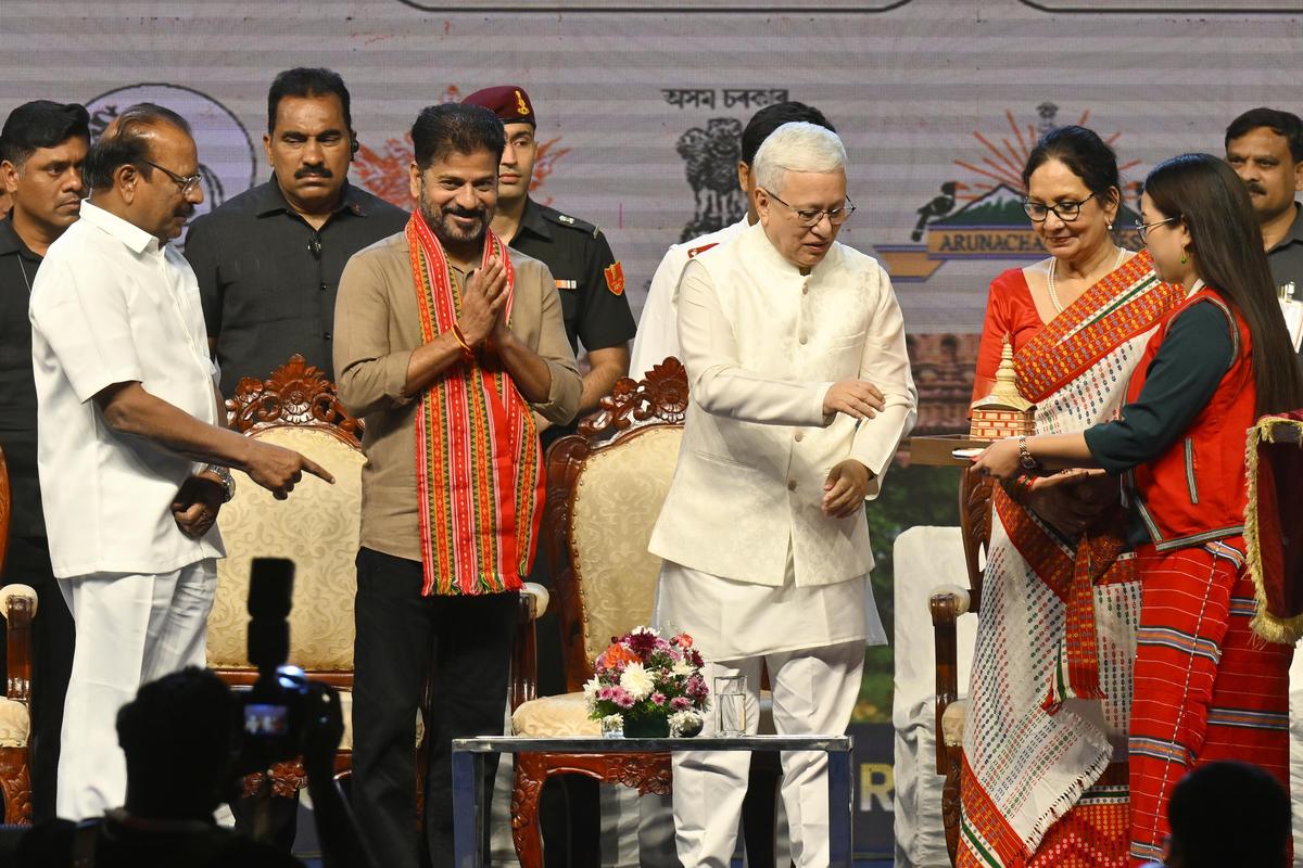 Telangana Governor Jishnu Dev Varma felicitating Chief Minister A. Revanth Reddy at the inaugural of the Telangana–North East Connect: A techno cultural festival bringing together the best of North East and Telangana on one platform to forge meaningful ties for a Viksit Bharat, in Hyderabad on Thursday (November 20, 2025). Telangana Governor Jishnu Dev Varma felicitating Chief Minister A. Revanth Reddy at the inaugural of the Telangana–North East Connect: A techno cultural festival bringing together the best of North East and Telangana on one platform to forge meaningful ties for a Viksit Bharat, in Hyderabad on Thursday (November 20, 2025).