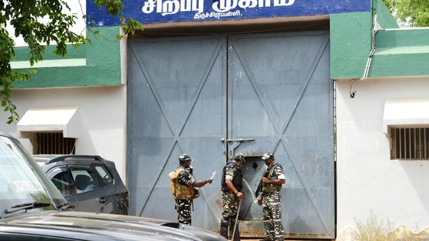 Police teams conduct searches inside Tiruchi Special Camp