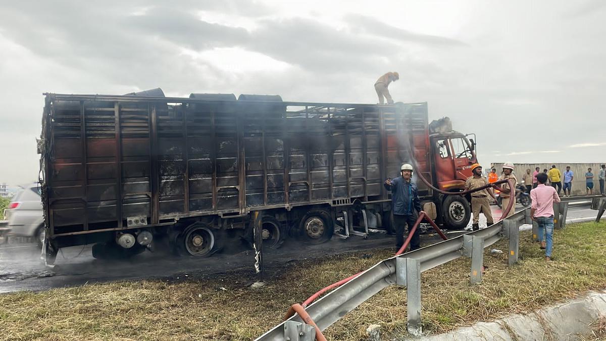 Iron-laden truck destroyed in fire