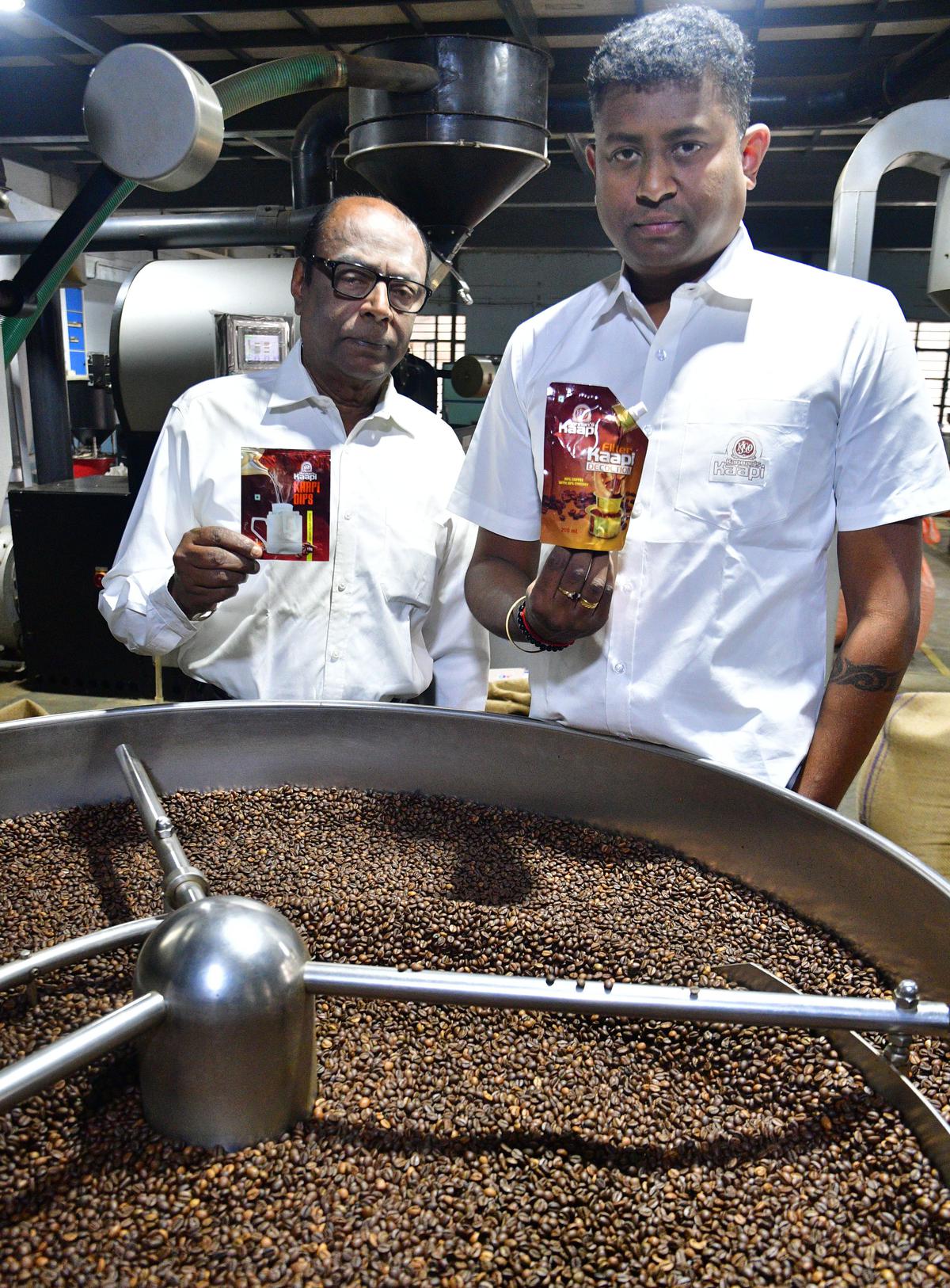 AK Jayakumar, founder of Kannan Jubilee Coffee, and  his son J Shanker Krishnan 