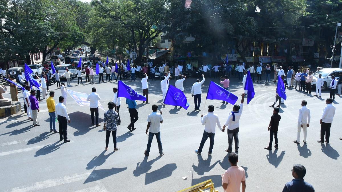 DSS stages protest against BJP leaders for what it says targeting Priyank Kharge