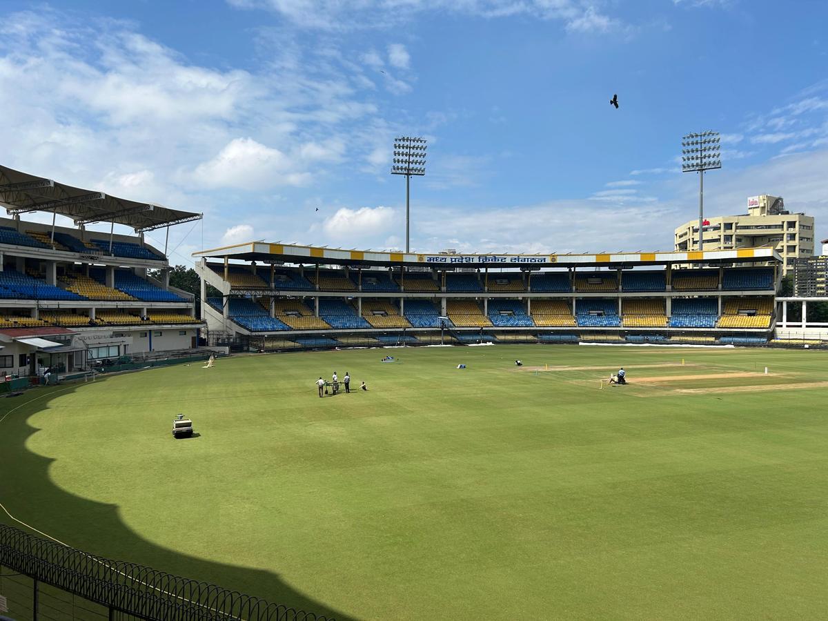 Sunshine at 11.30 a.m. at Indore’s Holkar Stadium on day two of the Madhya Pradesh-Karnataka Ranji Trophy match.