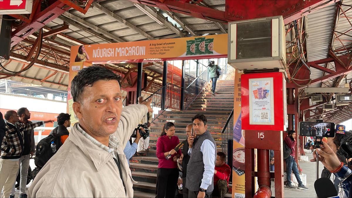 Gupteshwar Yadav pointing at the site where he got separated from his wife, Tara Devi.