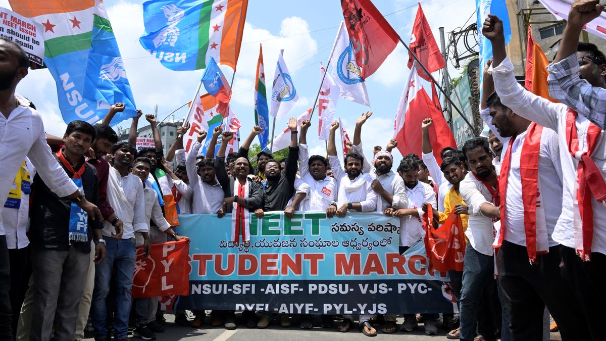 Student unions protest seeking NEET retest, take out huge rally in Hyderabad&nbsp;