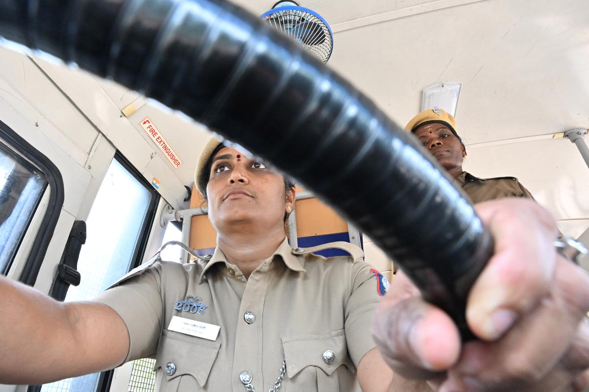 FOR COIMBATORE, 15/10/2024:
 (for Metroplus story):
A section of women cops of Coimbatore City Police have been appointed in heavy vehicle driving duty for the first time in Tamil Nadu.
PHOTO: Siva Saravanan S / The Hindu.