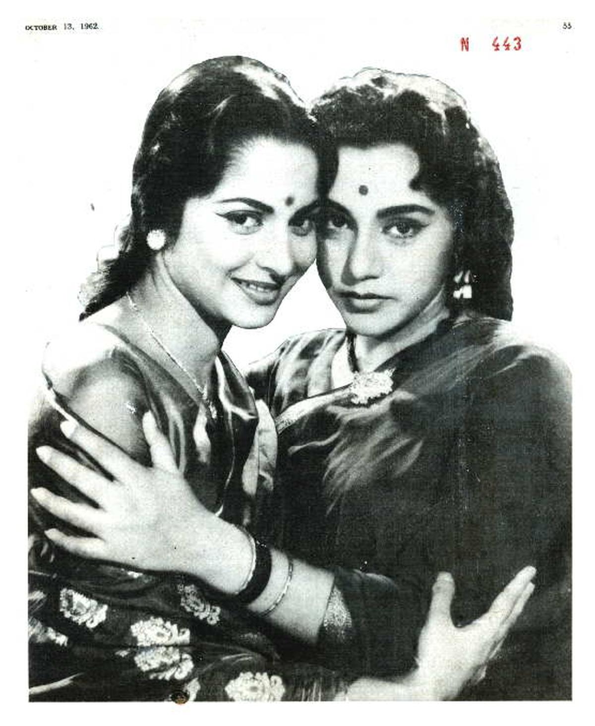 Waheeda Rahman and Ameeta in Rakhi, a Hindi remake of the Tamil hit Pasamalar. 