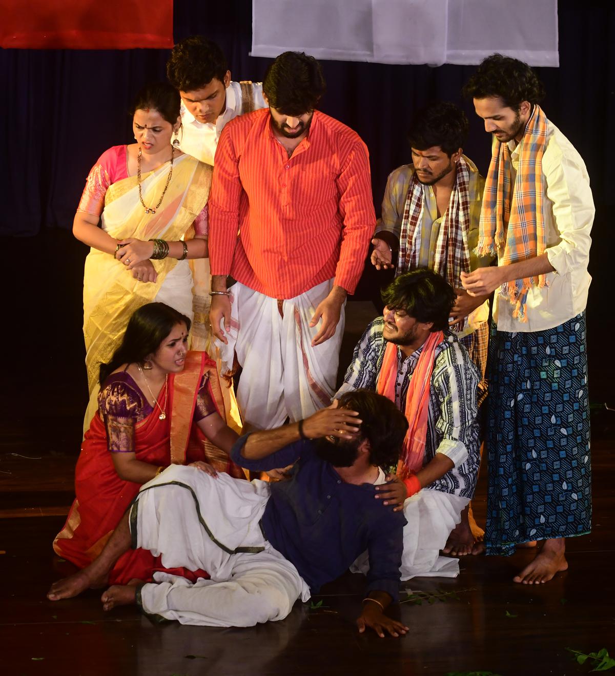 From the Telugu  play  Bhootha Gaanam staged at the Bharatiya Vidya Bhavan’s Multi-Lingual Theatre Festival , on July 15, 2023. 