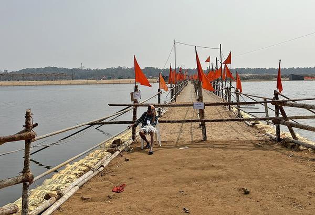 A temporary bridge constructed across the Bharathapuzha to reach the Maha Magham ritual venue is yet to open. A temporary bridge constructed across the Bharathapuzha to reach the Maha Magham ritual venue is yet to open.