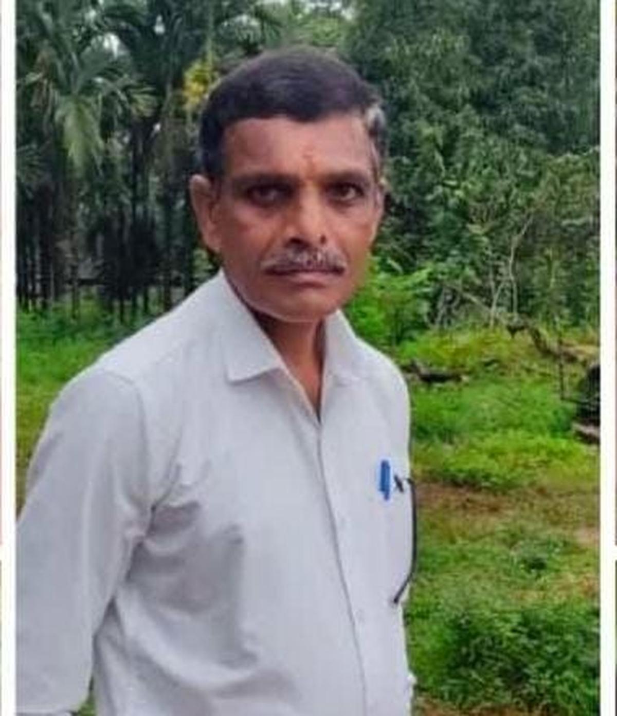 Naganna Gowda, an agriculturist from Nettana village, who lost his leg and an arm after being run over by a locomotive while crossing the tracks from one platform to the other at Subrahmanya Road Railway Station in Nettana.