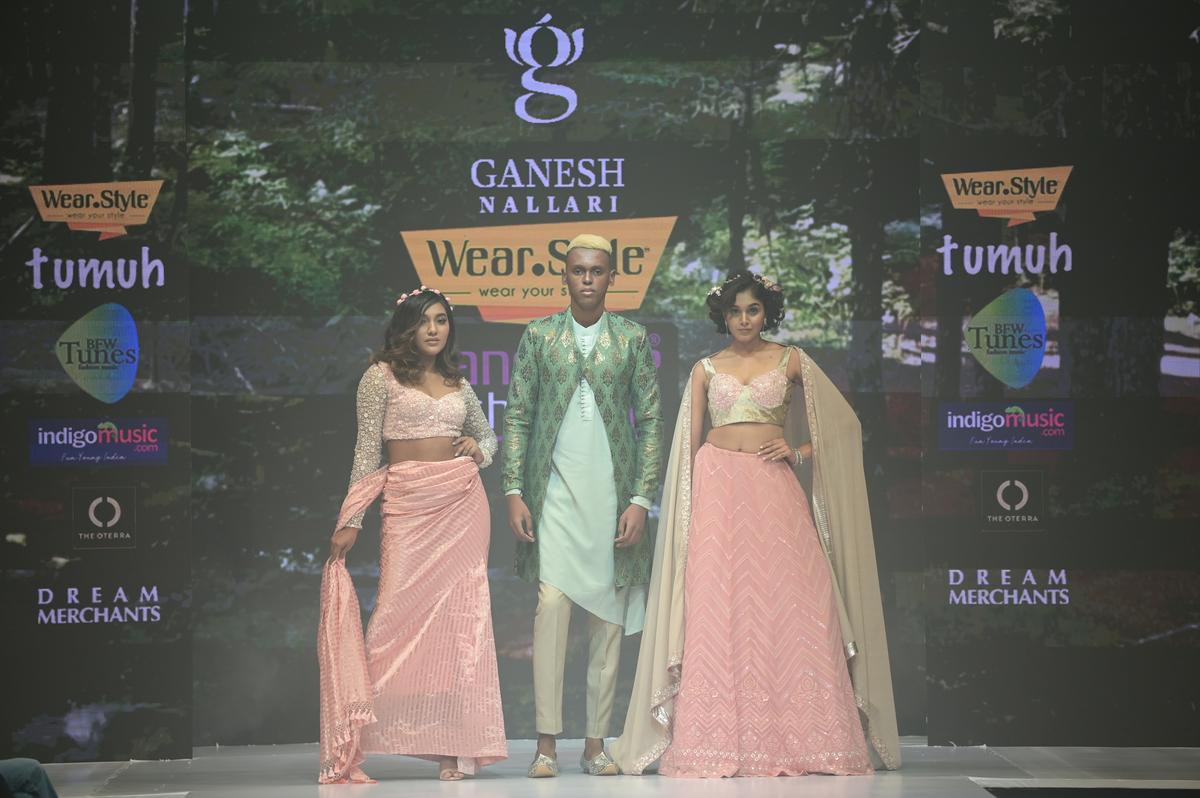 Models wearing Ganesh Nallari’s creations at Bangalore Fashion Week 2024 