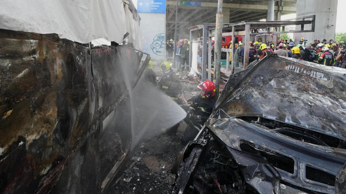 At least 8 killed, 25 injured in train collision that sparks bus fire in Thailand