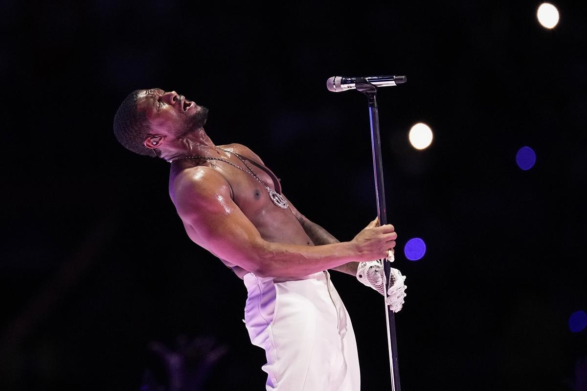 Usher performs during halftime of the NFL Super Bowl 58 football game Feb. 11, 2024, in Las Vegas. Usher will be headlining the 30th Essence Festival of Culture, Fourth of July weekend, 2024, in New Orleans