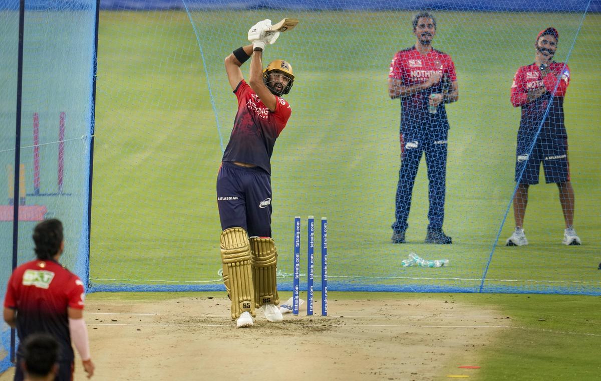 Royal Challengers Bengaluru's Devdutt Padikkal during a practice session ahead of the Indian Premier League (IPL) 2026 T20 cricket match between Sunrisers Hyderabad and Royal Challengers Bengaluru, in Hyderabad.