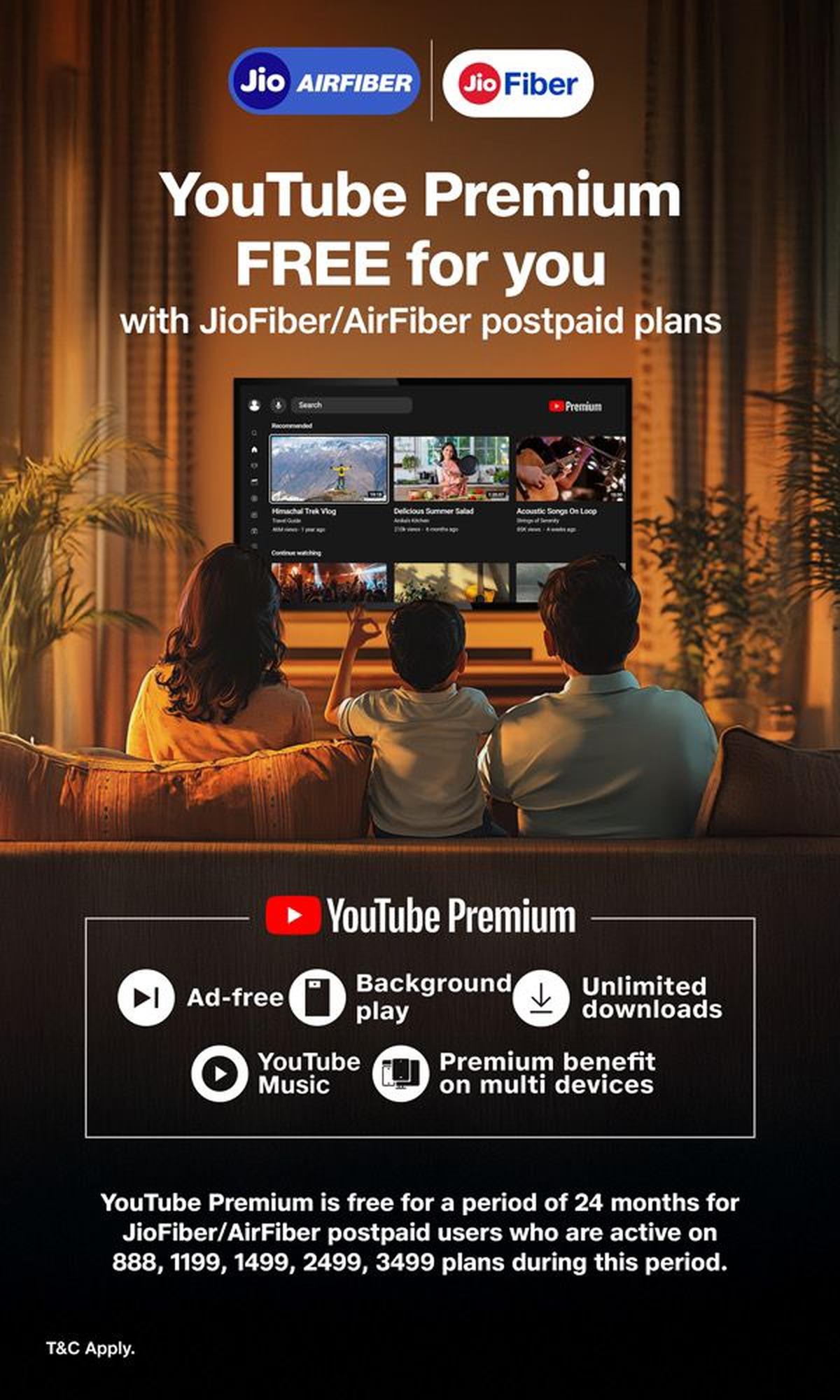 Reliance Jio offers YouTube Premium free