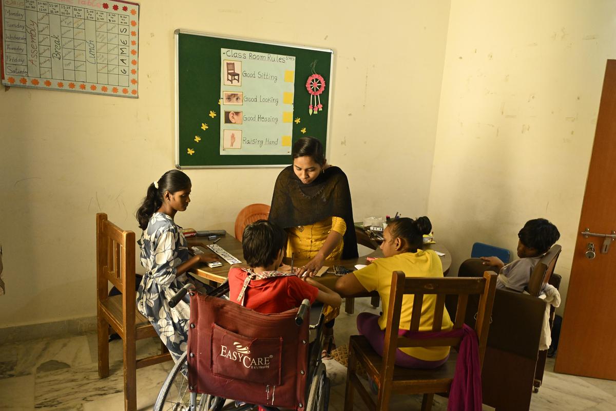 Special-needs women and children receive training in stitching, arts, and other vocational skills at Swayamkrushi, an institute for persons with intellectual disabilities, in Chennapur, Hyderabad.