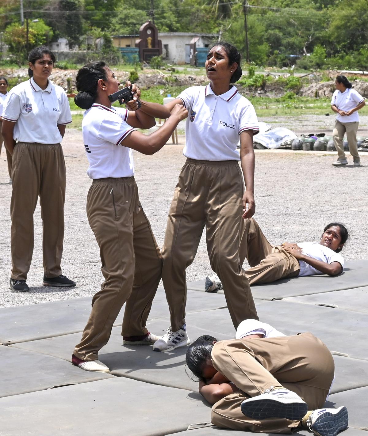 Members of Hyderabad police’s Swift Women Action Team (SWAT) demonstrate their skills of tackling criminals and controlling mobs during agitations, at Goshamahal Police Head Quarters, in Hyderabad, Tuesday (June 3, 2025) Members of Hyderabad police’s Swift Women Action Team (SWAT) demonstrate their skills of tackling criminals and controlling mobs during agitations, at Goshamahal Police Head Quarters, in Hyderabad, Tuesday (June 3, 2025)