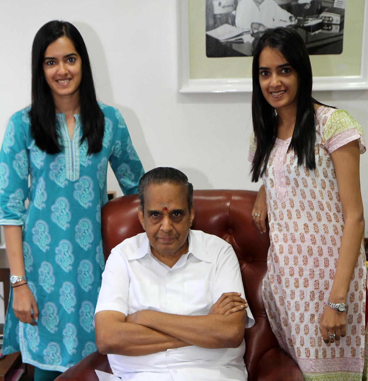 M Saravanan with Aruna Guhan and Aparna Guhan in a file photo from 2013