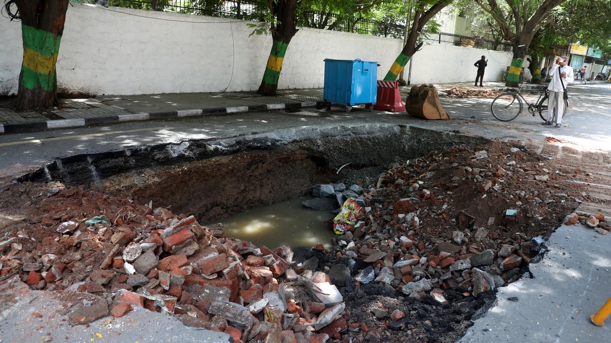 Portion of road at T. Nagar caves in