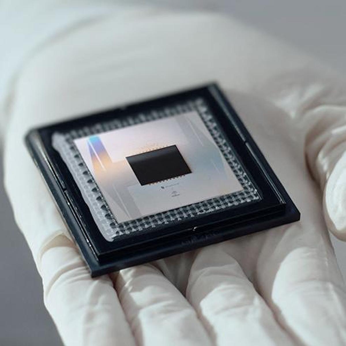 This image shows the Google company’s new quantum computing chip, 'Willow.' Google, on December 9, 2024, said the chip was a major breakthrough that could bring practical quantum computing closer to reality. 'Willow' does in minutes what it would take leading supercomputers 10 septillion years to complete, according to Google Quantum AI founder Hartmut Neven. 