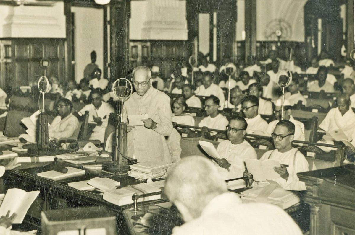 A.B. Shetty presenting the Budget for 1952-53 in the Madras Legislative Assembly