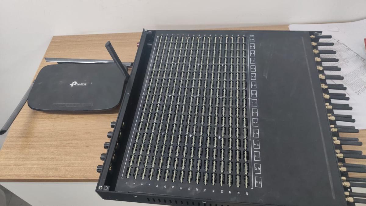 A SIM box seized during a police raid at a home in Hafiz Baba Nagar colony in Hyderabad last month. A SIM box seized during a police raid at a home in Hafiz Baba Nagar colony in Hyderabad last month.
