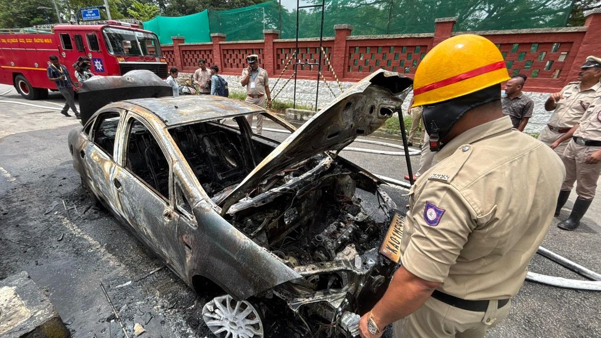 Car goes up in flames on Windsor Manor bridge near official residence of Karnataka CM in Bengaluru