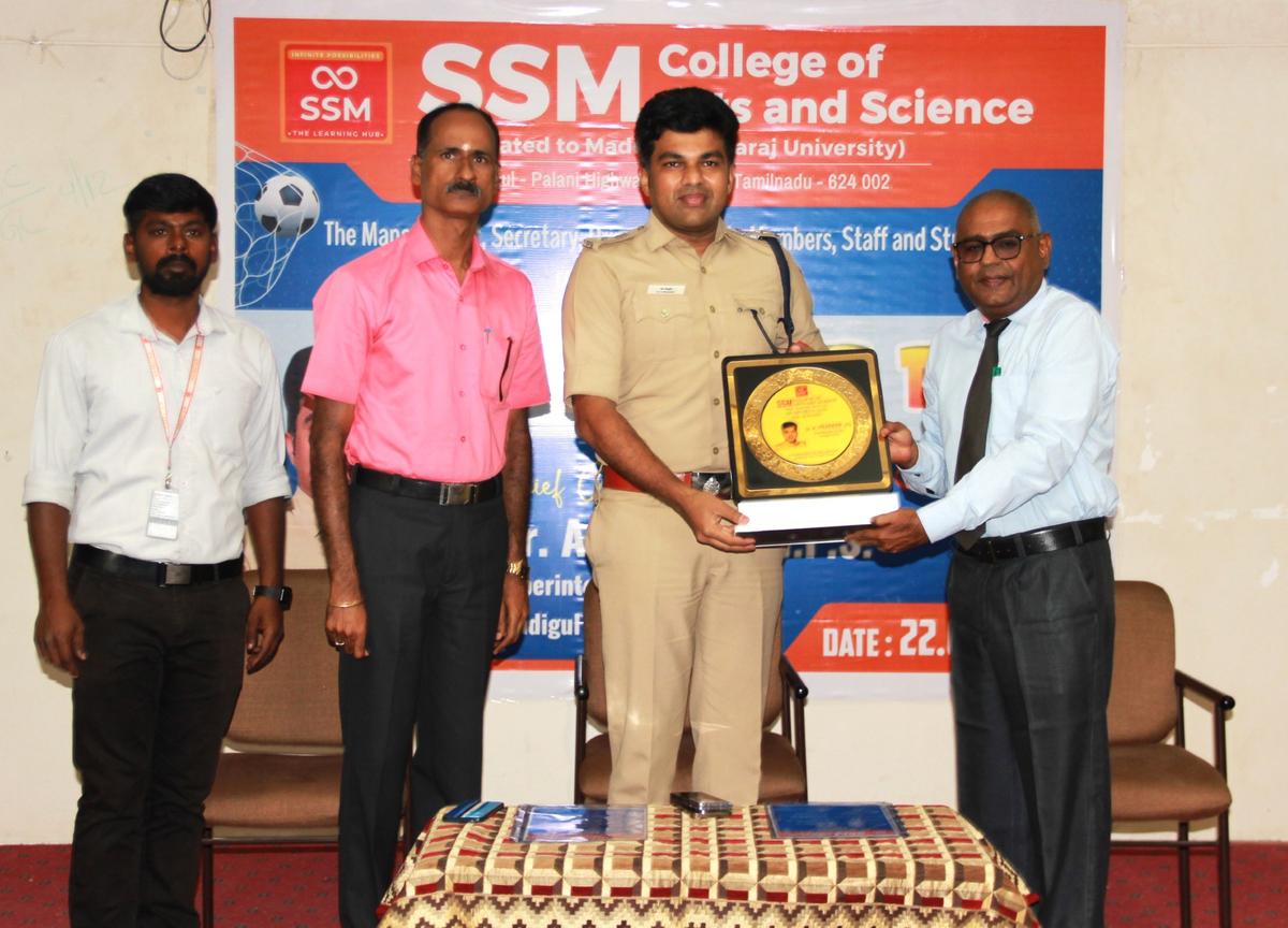 A. Pradeep, Superintendent of Police, takes part in Sports Day at SSM College of Arts and Science, Dindigul.