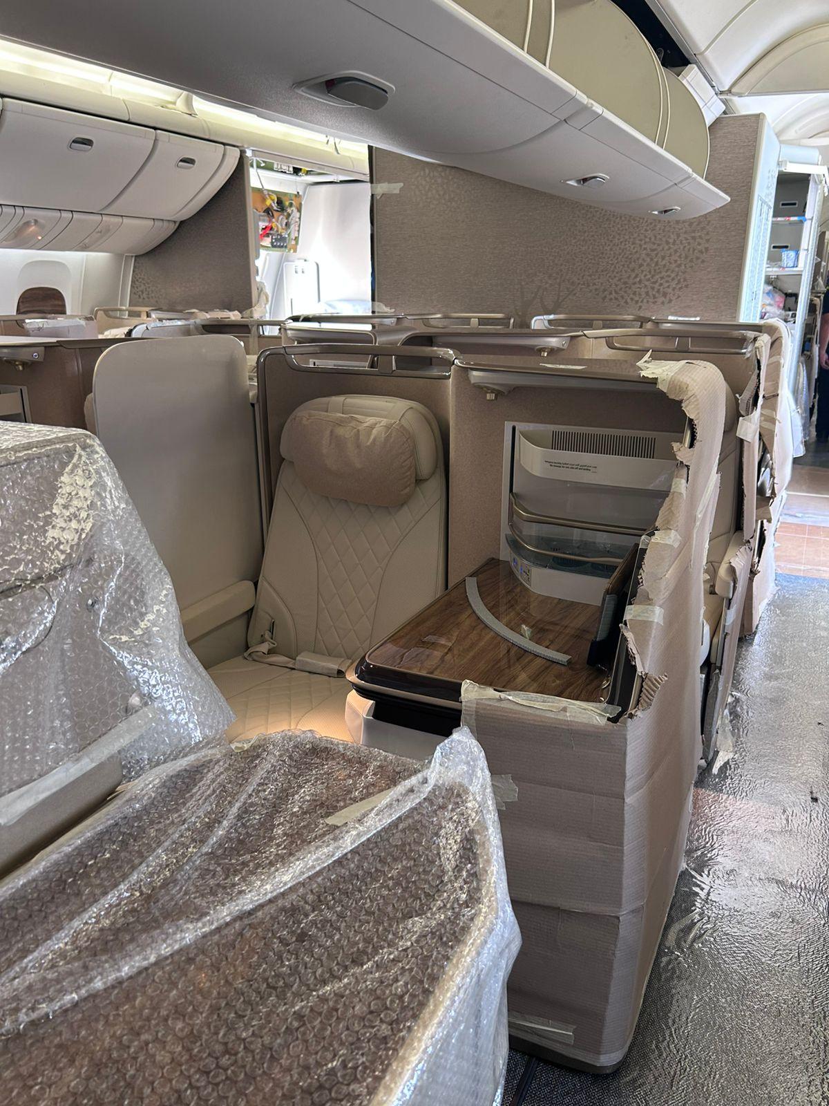 Aboard an Emirates Boeing 777 nearing its full makeover, everything is treated with utmost care. Photo credits: Special Arrangement