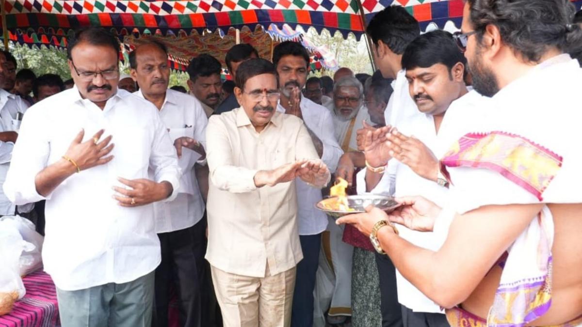 Minister Narayana lays foundation for road works at Karlapudi in Amaravati