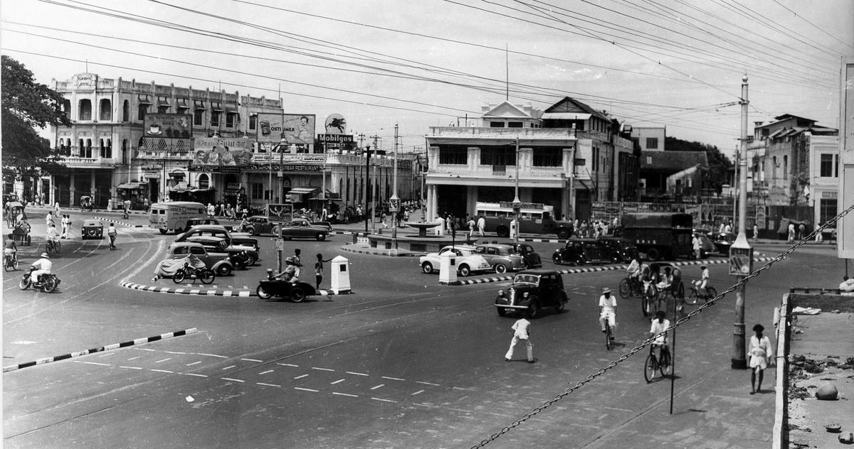 An undated picture of Mount Road, where the present Anna Statue stands.