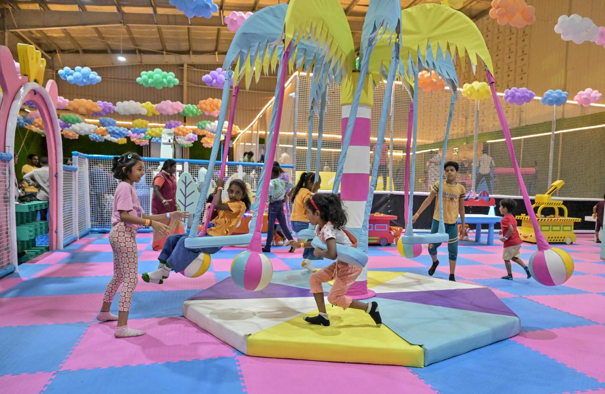 Children enjoying at the newly opened trampoline park and  soft play area at Port Stadium in Visakhapatnam.