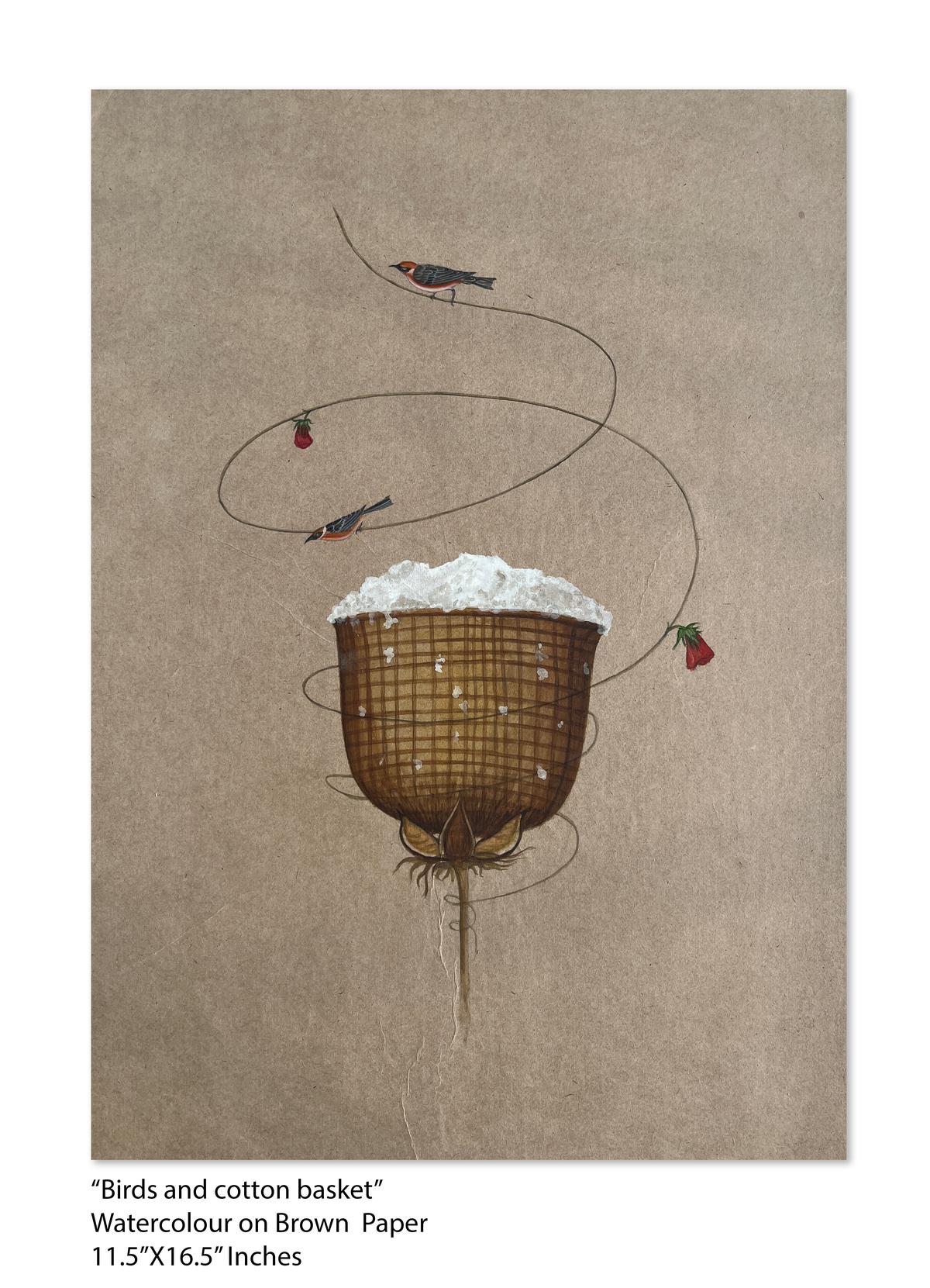 Birds and cotton basket by Hardev Chauhan at Affordable Art in India exhibition in Delhi