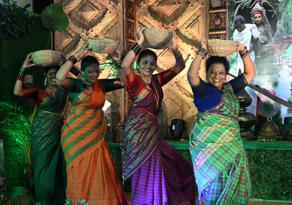 Council members of Mangaluru City Corporation performing a folk dance during ‘Aati Parba‘.