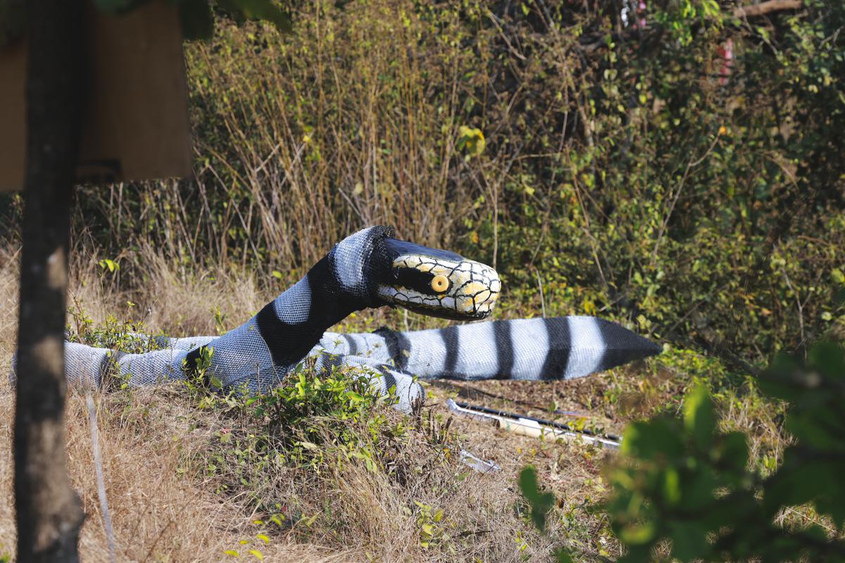 Artist Nirmal Kulkarni’s yellow-lipped sea krait made using recycled fishing nets 