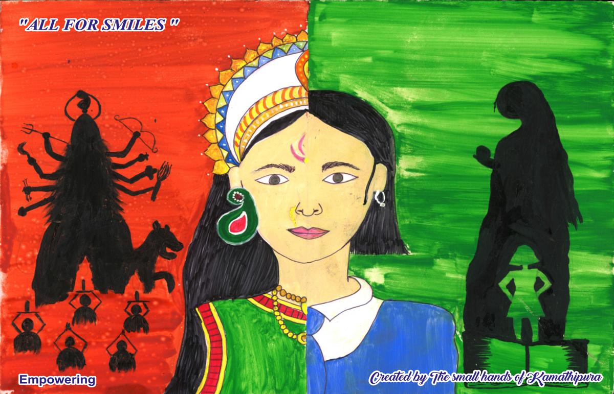 Empowering, a painting by the daughter of a commercial sex worker from Kamathipura. India Post, Mumbai, released postcards based on the paintings by 10 children from Kamathipura 