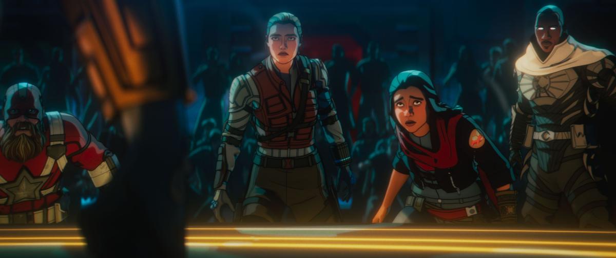 (L-R): Alexei Shostakov/ Red Guardian (voiced by David Harbour), Yelena Belova (voiced by Florence Pugh), Kamala Khan (voiced by Iman Vellani) and Blade Knight (voiced by Todd Williams) in a still from ‘Marvel Zombies’, exclusively on Disney+ (L-R): Alexei Shostakov/ Red Guardian (voiced by David Harbour), Yelena Belova (voiced by Florence Pugh), Kamala Khan (voiced by Iman Vellani) and Blade Knight (voiced by Todd Williams) in a still from ‘Marvel Zombies’, exclusively on Disney+