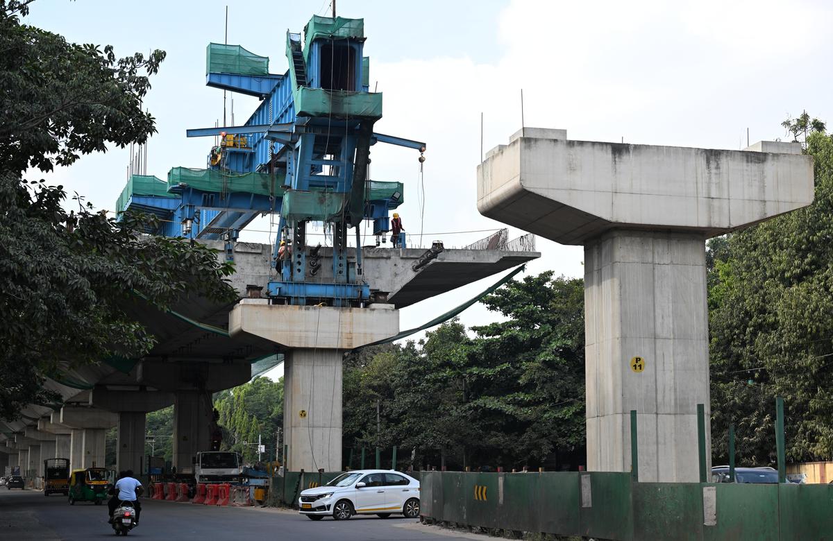 Construction in progress at the Yelahanka to Doddaballapur flyover in Bengaluru. 