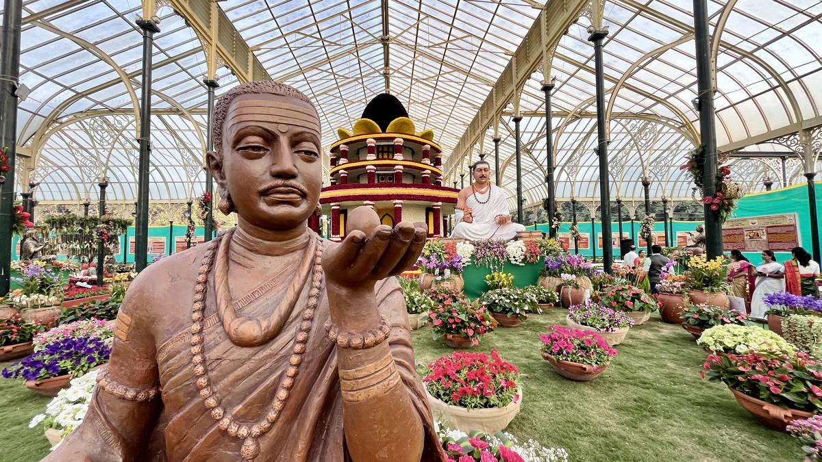 A sculpture of Basavannna during the flower show at Lalbagh in Bengaluru on January 16, 2025. A sculpture of Basavannna during the flower show at Lalbagh in Bengaluru on January 16, 2025.
