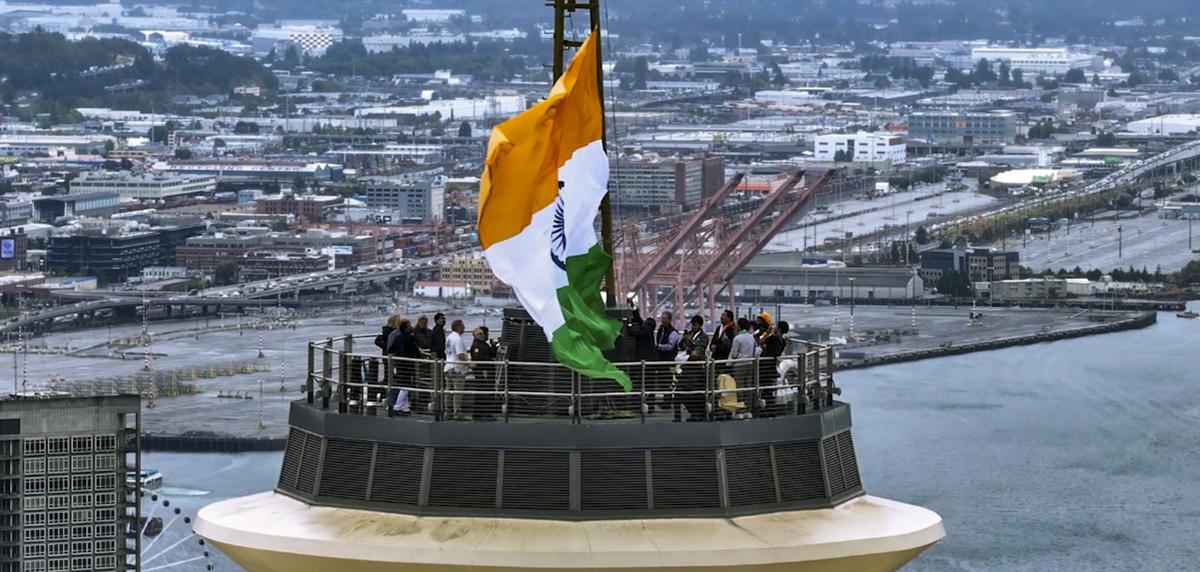 Indian Tricolor hoisted at Seattle’s 605 feet tall Space Needle, celebrating India’s Independence Day, on August 16, 2025.