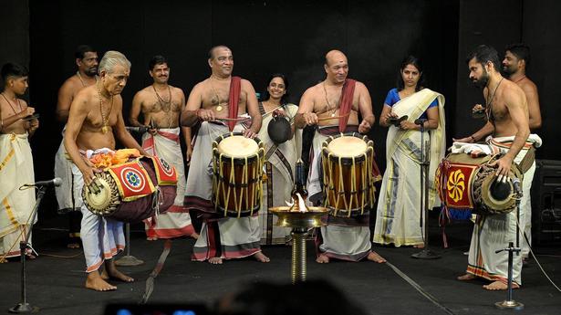 Young women artistes join veterans percussionists at a novel melappadam performance