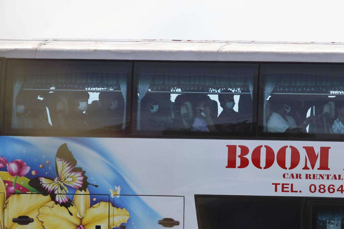 A bus, believed to be carrying Indian nationals who have worked at scam centre in Myanmar, crosses the 2nd Thai-Myanmar Friendship Bridge in Mae Sot in Thailand's Tak province before being flown back to India. A bus, believed to be carrying Indian nationals who have worked at scam centre in Myanmar, crosses the 2nd Thai-Myanmar Friendship Bridge in Mae Sot in Thailand's Tak province before being flown back to India.