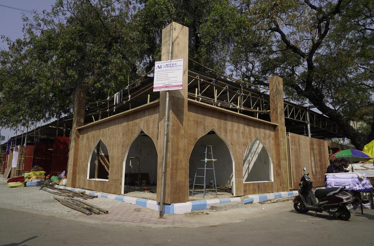 Stalls nearing completion for the upcoming 85th All India Industrial Exhibition, also known as Numaish at the Exhibition Grounds, Nampally in Hyderabad on Sunday.