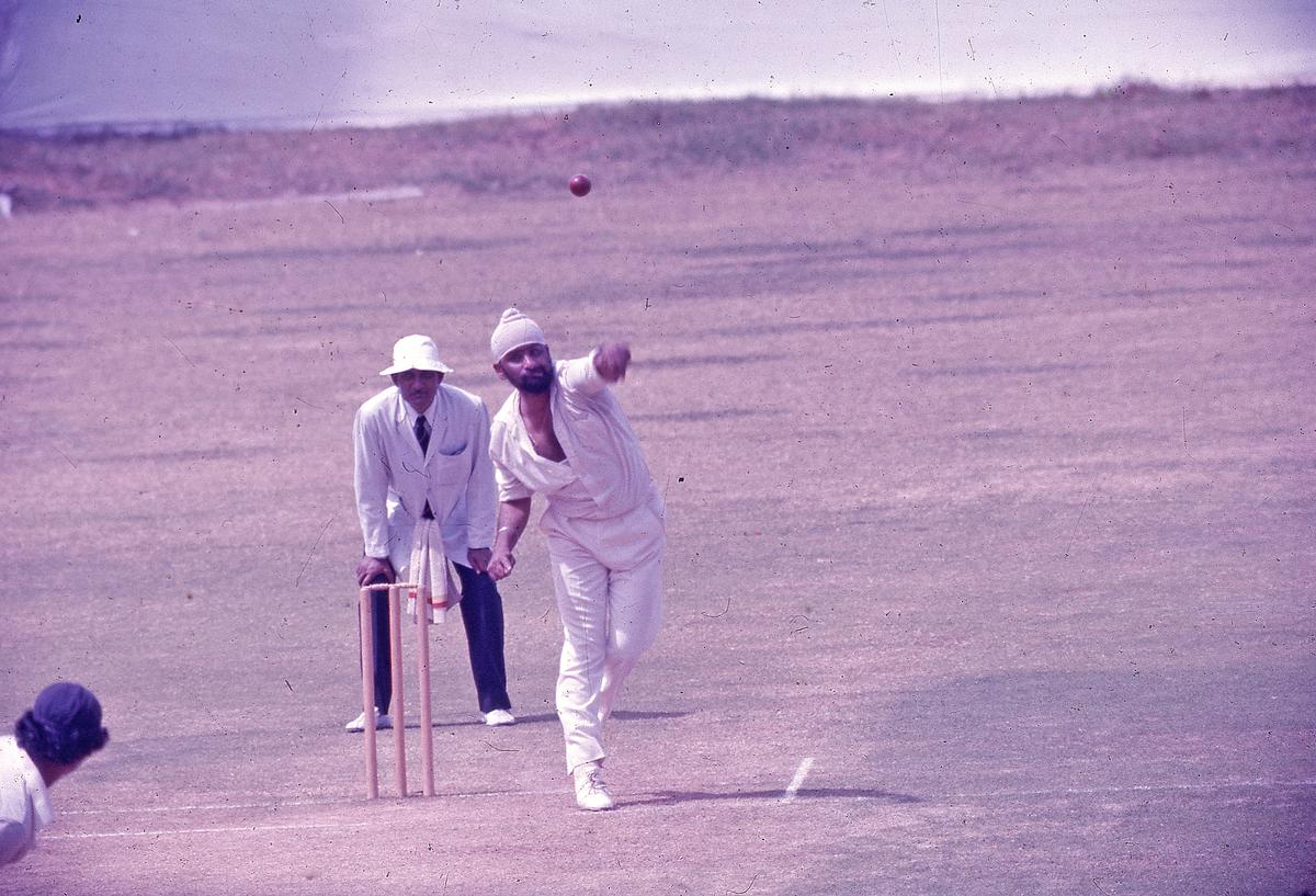 Indian cricketer Bishan Singh Bedi during the cricket match.