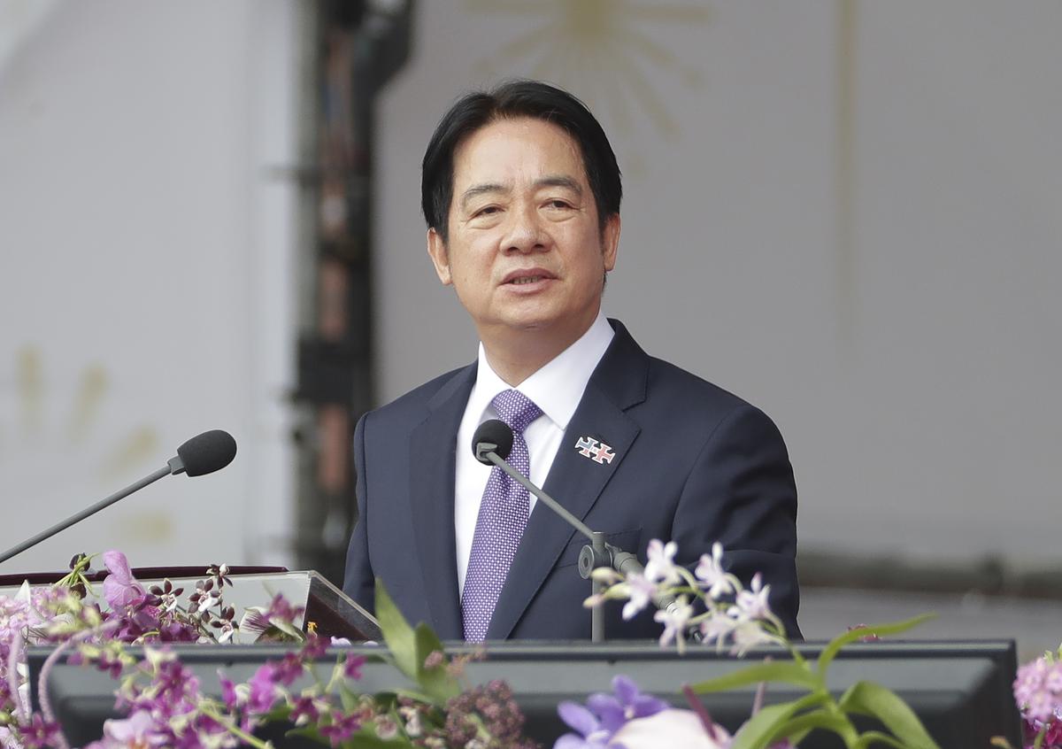 FILE -Taiwanese President Lai Ching-te delivers a speech during National Day celebrations in front of the Presidential Building in Taipei, Taiwan, Oct. 10, 2024.