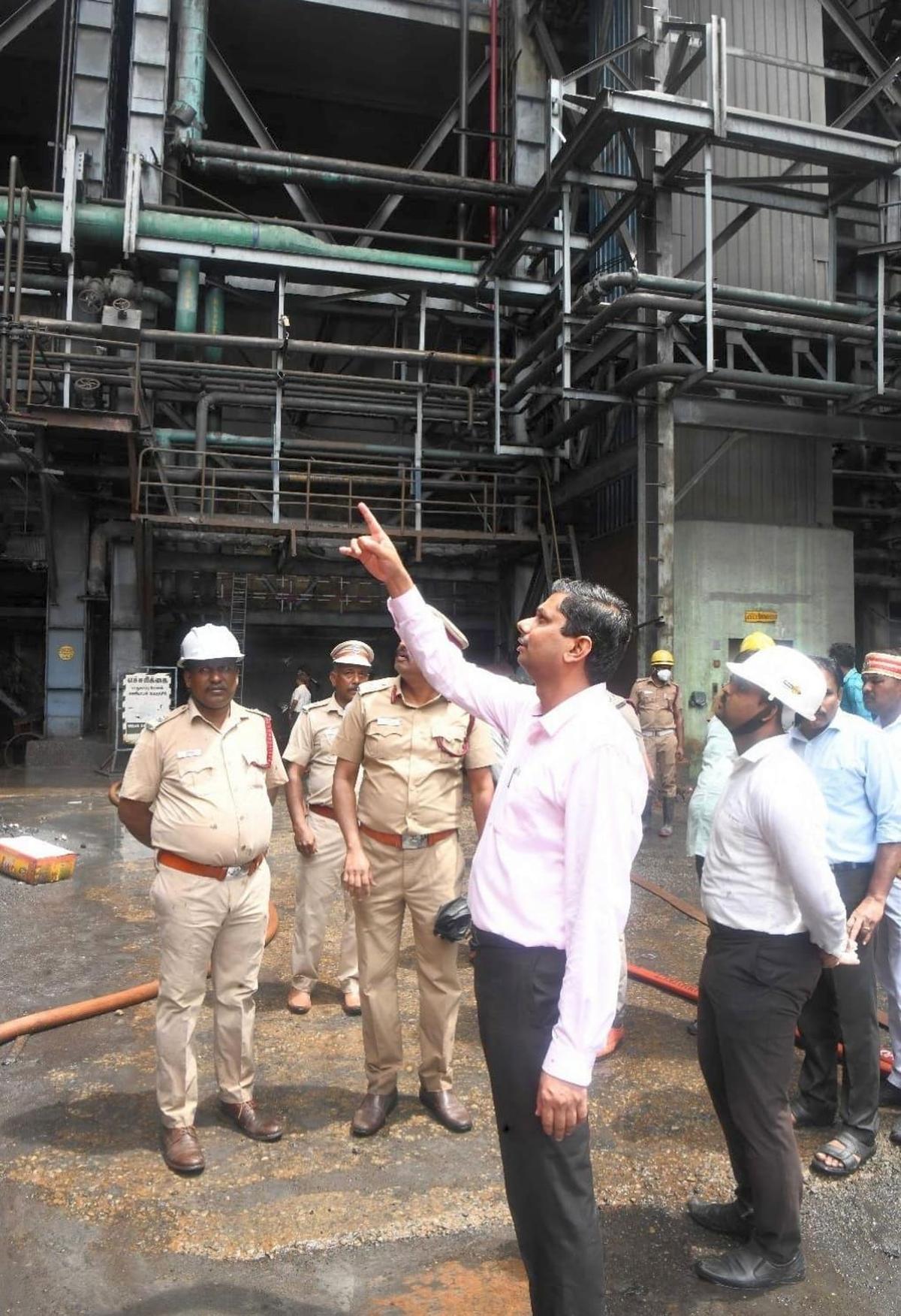 District Collector K. Ellambahavath inspects the Thoothukudi Thermal power plant, on March 16, 2025. Photo: Special Arrangement