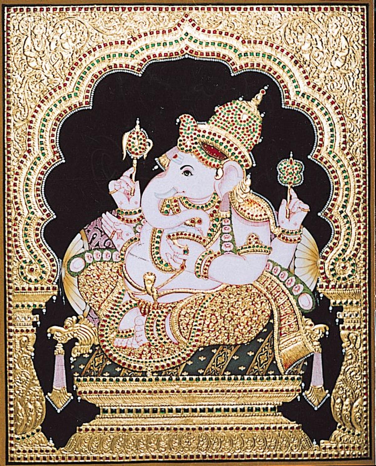 A Tanjore painting of lord Ganesha.