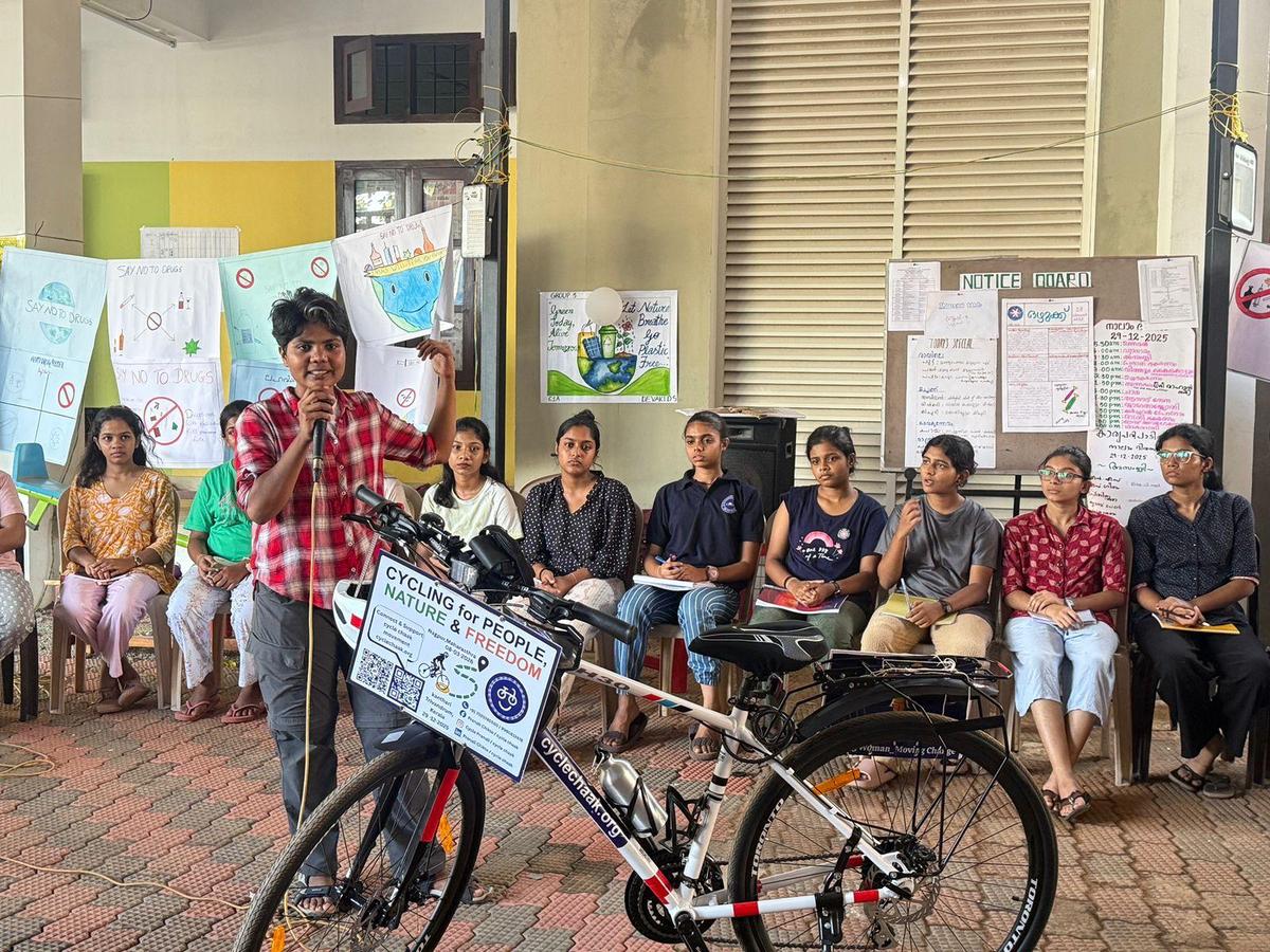 Pranali Chikte with students of Carmel School in Thiruvananthapuram
